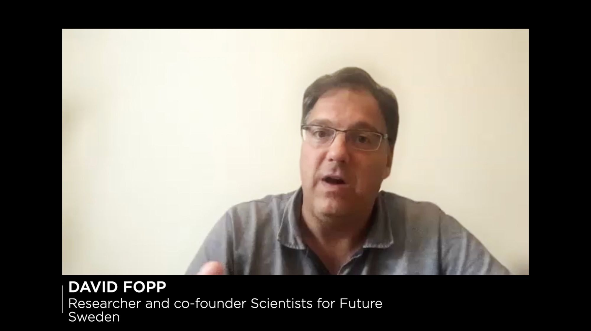 Videointerview mit Einblendung „David Fopp, Scientists for Future Sweden“